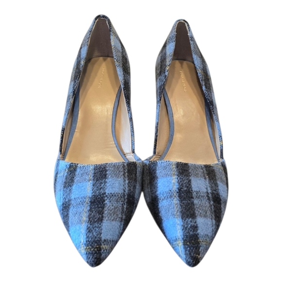 Ann Taylor Azra D'Orsay Blue Grey Plaid High Heel Pumps 10 - Picture 2 of 8